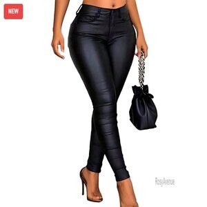 High Waisted Leather Pants Tummy Control Thermal Lined Stretch Skinny Fit
